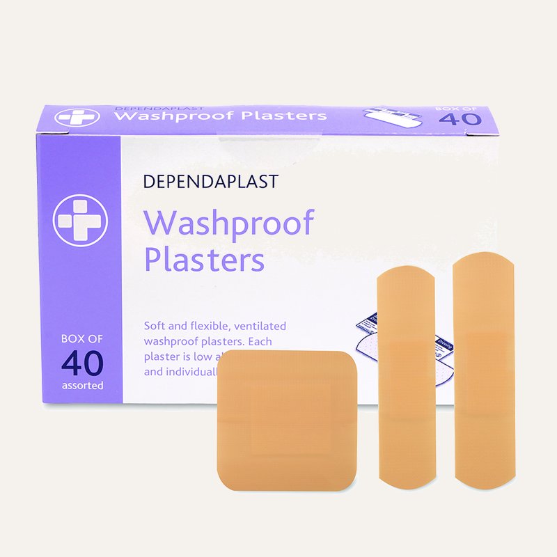 944 Dependaplast - Washproof Plasters - Assorted - Pale - Box of 40 contents