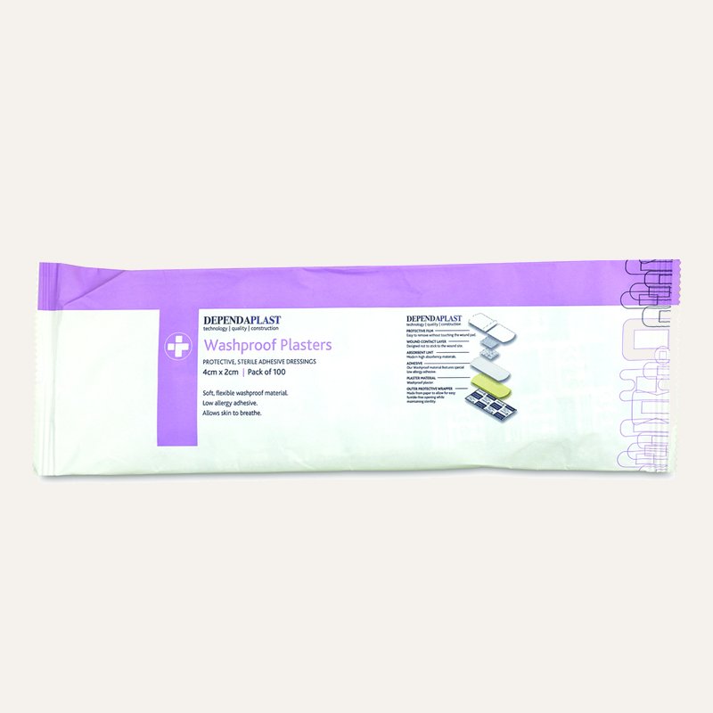 [PTQ-100004212] Dependaplast Washproof Plasters (4cm x 2cm, Pale, Box of 100)