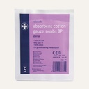 Reliswab Absorbent Cotton Gauze Swabs BP, 8 Ply, 7.5cm x 7.5cm, Pack of 5