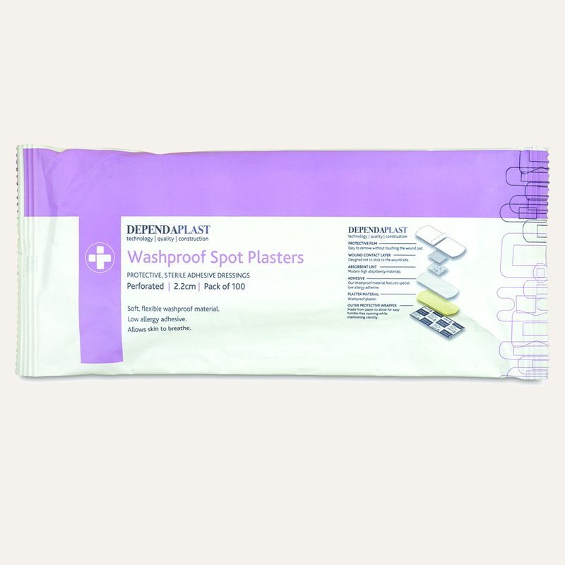[PTQ-100004348] Dependaplast Washproof Spot Plasters, 2.2cm, Pale, Box of 100