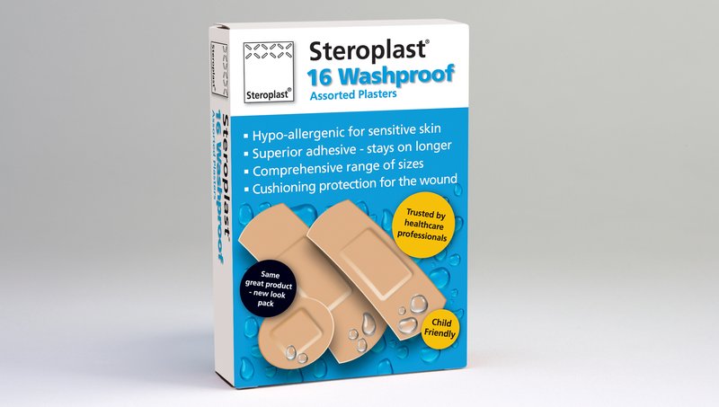 [PTQ-100004754] Washproof Plasters 16s, Individually Wrapped, Retail Carton, Carton of 16 individually wrapped plasters