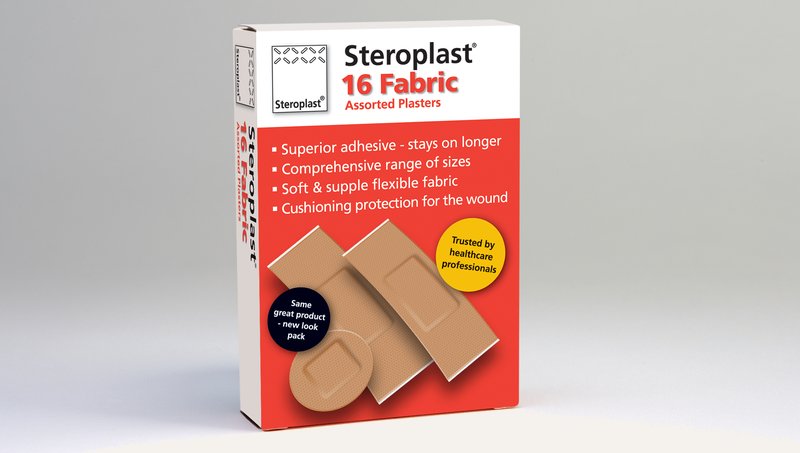 [PTQ-100004755] Fabric Plasters 16s, Individually Wrapped, Retail Carton, Carton of 16 individually wrapped plasters