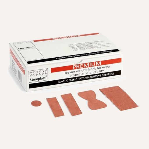Steroplast Premium Fabric Plasters, Assorted 5 Sizes, Cardboard Box of 100